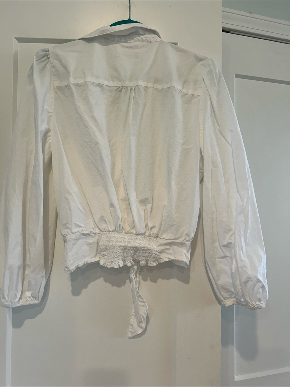 Calvin Klein White Front-Tie Puff Sleeve Shirt - Picture 4 of 4